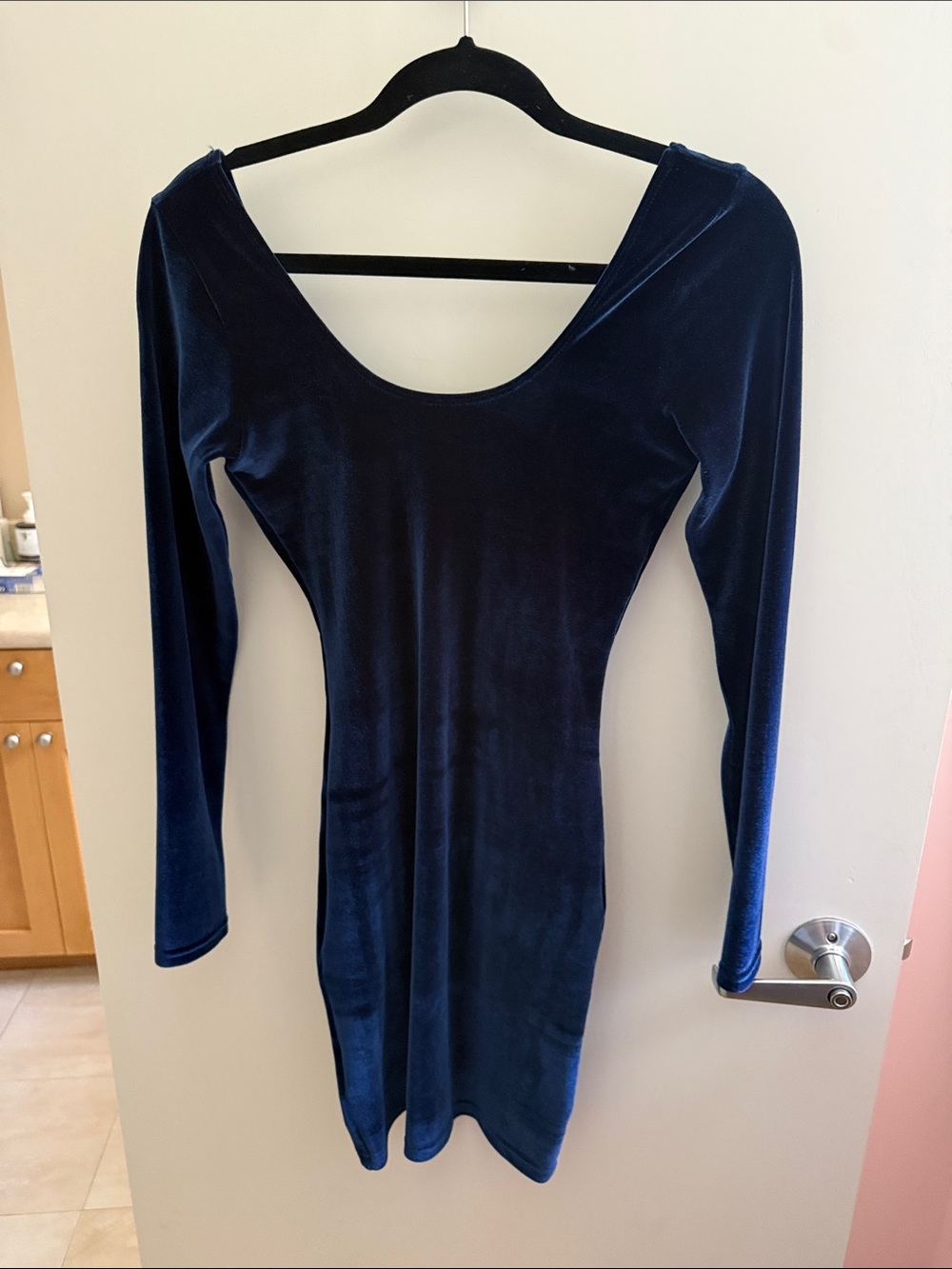 American Apparel Deep Navy Velvet Long-Sleeve Scoop Dress